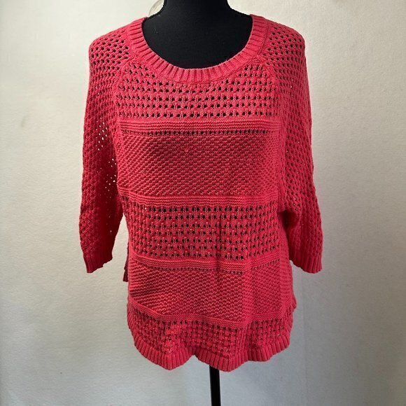 AERIE‎ sweater womens S pink open crochet knit short sleeve lightweight beach - Picture 1 of 5